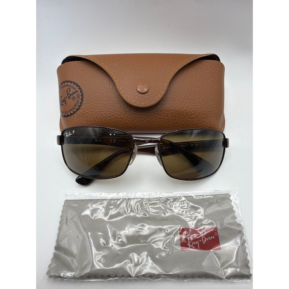 Ray-Ban RB3478 014/57 Polarized Rectangular Sunglasses Brown Bronze 60mm